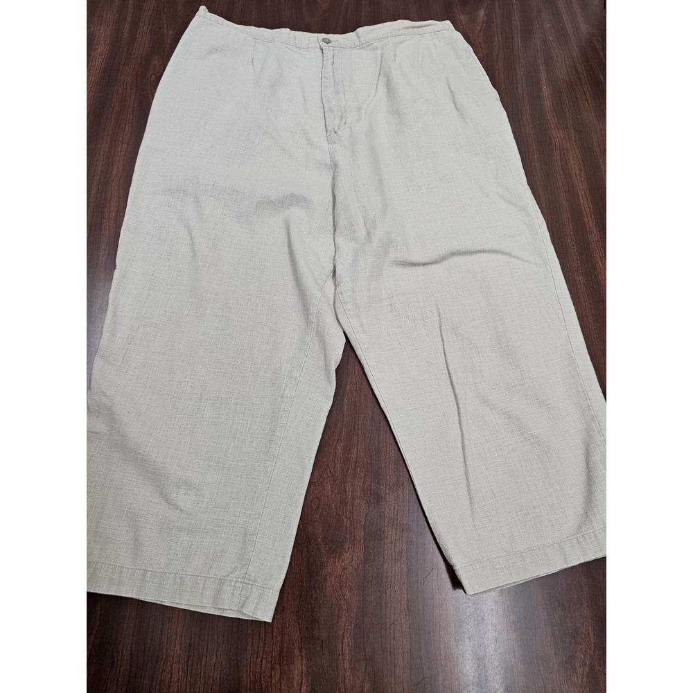 Kathy Ireland Womens Linen Blend Cropped Pants Beige Elastic Waist Casual SZ 18